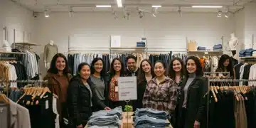 Consumers making ethical clothing choices in a modern apparel store
