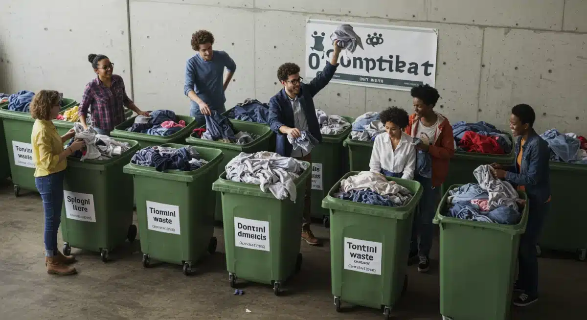 Community textile collection bins for recycling and donation.