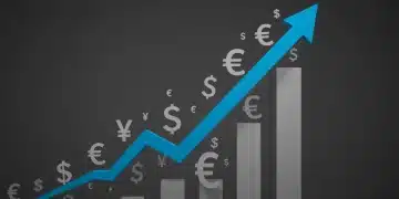 Federal Reserve interest rate hike graph with monetary symbols