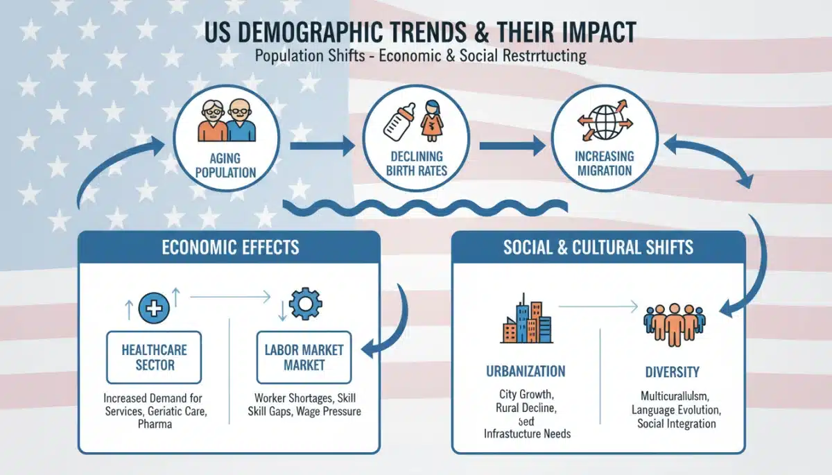 Infographic showing US demographic trends affecting economy and labor