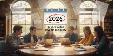 Students reviewing FAFSA forms with a calendar highlighting 2026, symbolizing upcoming college aid changes.