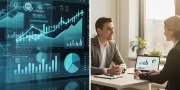 Robo-advisor interface contrasted with a human financial planner meeting a client in 2026, highlighting the choice in wealth management.