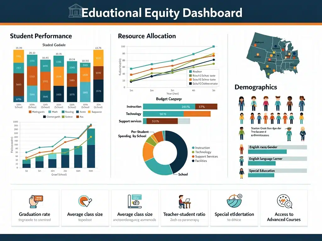 Infographic illustrating student data analysis for equitable resource allocation.