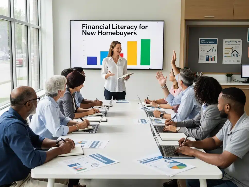 Diverse group learning about homeownership benefits at a workshop.