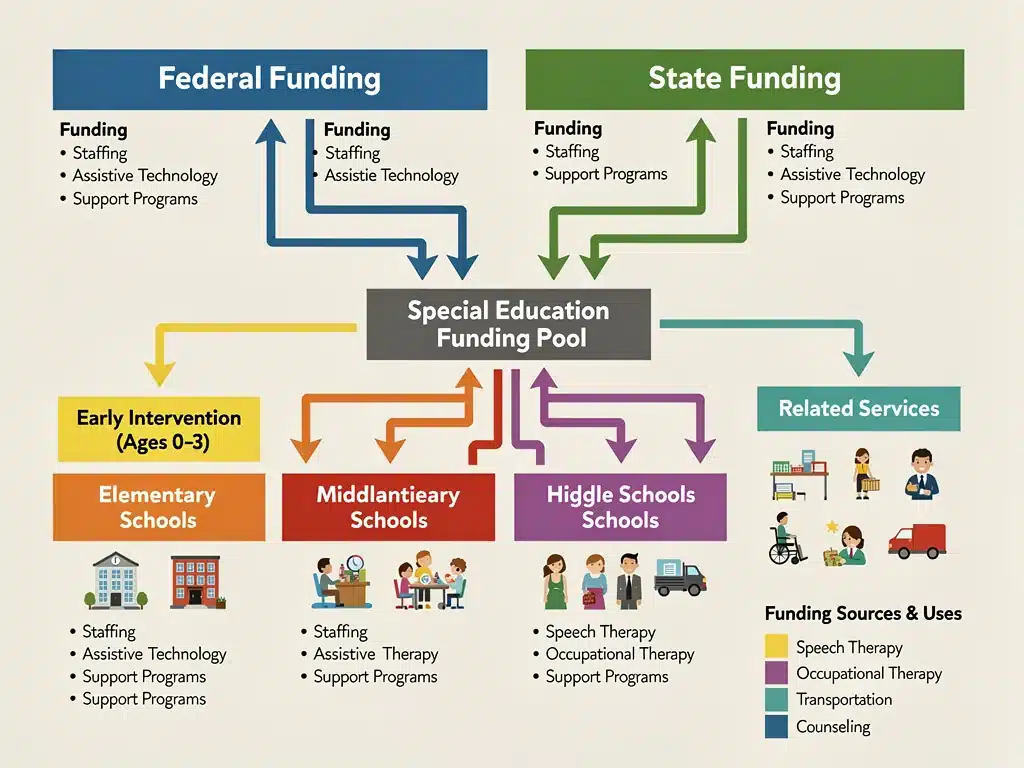 Infographic showing federal and state special education funding flow