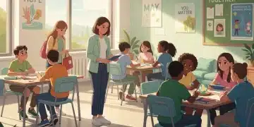 Students receiving comprehensive mental health support in a modern US school, reflecting new guidelines and funding initiatives.
