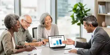 Retirees discussing Social Security spousal benefits with a financial advisor.