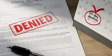 SSDI denial letter with a 60-day appeal deadline and a pen