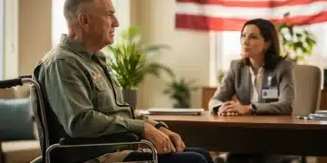 Veteran discussing disability claim with VA representative