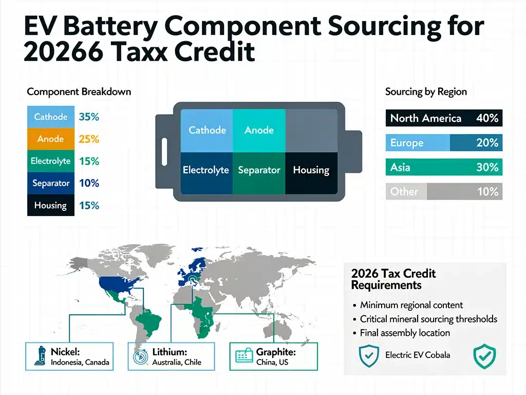 Infographic detailing EV battery component sourcing requirements for tax credit