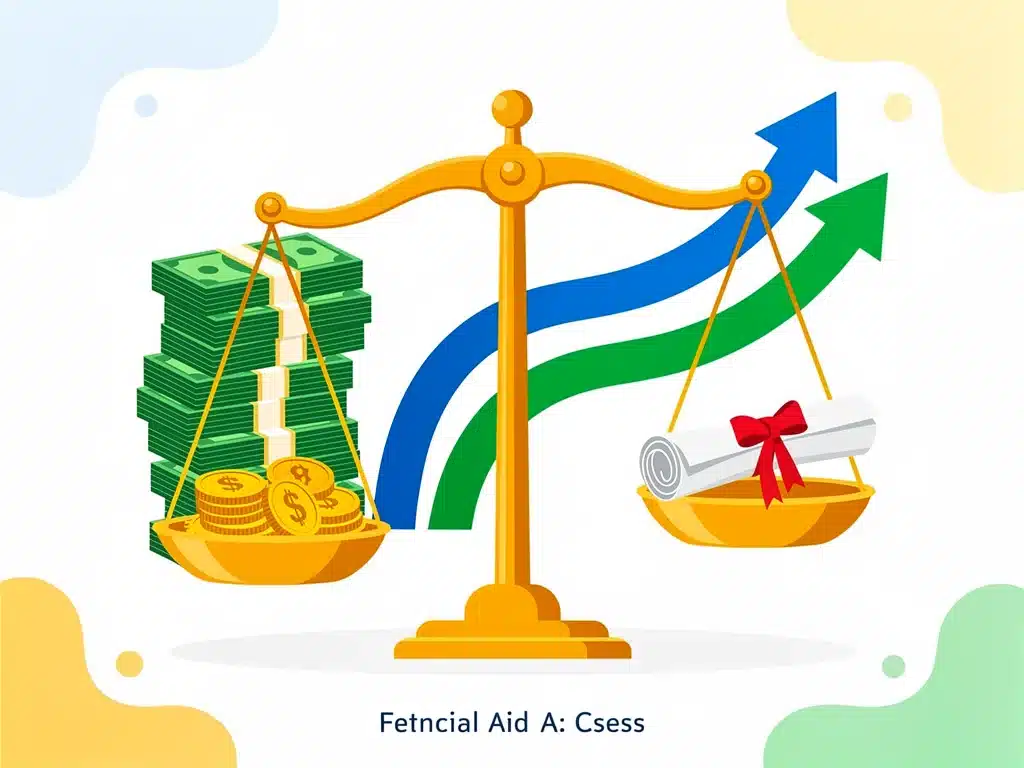 Graphic illustrating financial aid balancing cost of education and accessibility.