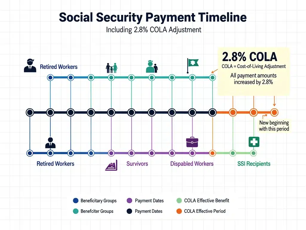 Social Security payment schedule with 2.8% COLA integration for beneficiaries