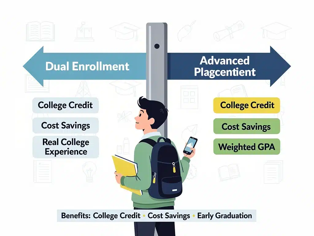 Student choosing between Dual Enrollment and Advanced Placement pathways
